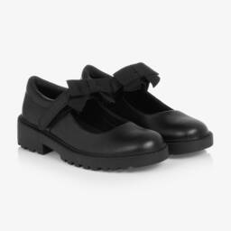 Geox-Girls Black Leather Bow Shoes | Childrensalon Outlet