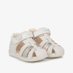 Geox-Girls Elegant White Leather Strappy Sandals | Childrensalon Outlet