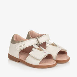 Geox-Girls Ivory Cat Leather Sandals | Childrensalon Outlet