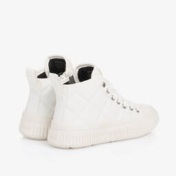 Geox-Girls Quilted White Faux Leather Trainers | Childrensalon Outlet