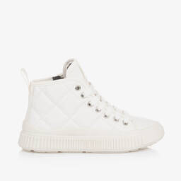 Geox-Girls Quilted White Faux Leather Trainers | Childrensalon Outlet
