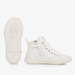 Geox-Girls Quilted White Faux Leather Trainers | Childrensalon Outlet