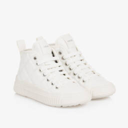 Geox-Girls Quilted White Faux Leather Trainers | Childrensalon Outlet