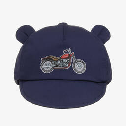 Giamo-Baby Boys Blue Cotton Motorcycle Cap | Childrensalon Outlet