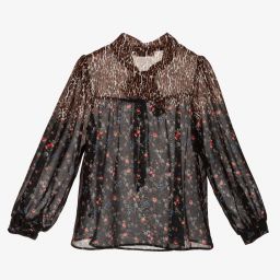 Giamo-Black Floral Chiffon Blouse | Childrensalon Outlet