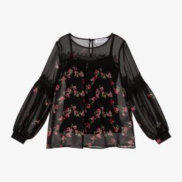 Giamo-Black Roses Chiffon Blouse | Childrensalon Outlet