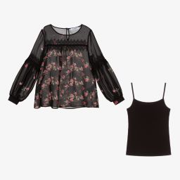 Giamo-Black Roses Chiffon Blouse | Childrensalon Outlet
