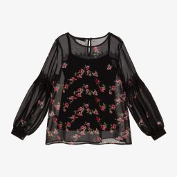 Giamo-Black Roses Chiffon Blouse | Childrensalon Outlet