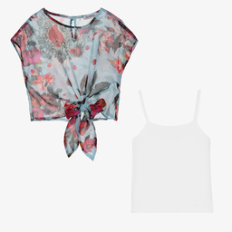 Giamo-Blue Floral Blouse & Vest Top | Childrensalon Outlet