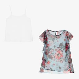 Giamo-Blue Floral Chiffon Dress | Childrensalon Outlet