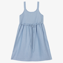 Giamo-Blue Linen Pinafore Dress | Childrensalon Outlet