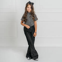 Giamo-Girls Black Velour Trousers  | Childrensalon Outlet