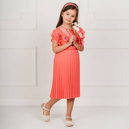 Giamo-Girls Coral Pink Pleated Skirt | Childrensalon Outlet