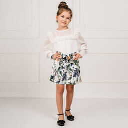 Giamo-Girls Ivory Plumeti Blouse | Childrensalon Outlet
