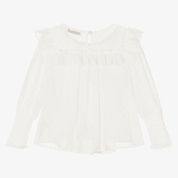Giamo-Girls Ivory Plumeti Blouse | Childrensalon Outlet