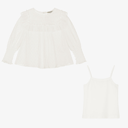 Giamo-Girls Ivory Plumeti Blouse | Childrensalon Outlet