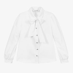 Giamo-Girls White Blouse with Bow | Childrensalon Outlet
