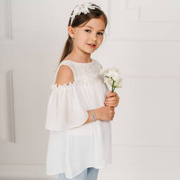 Giamo-Girls White Chiffon Blouse | Childrensalon Outlet