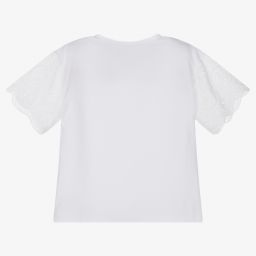 Giamo-Girls White Cotton T-Shirt | Childrensalon Outlet