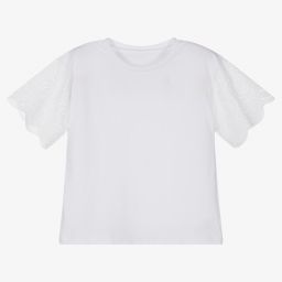 Giamo-Girls White Cotton T-Shirt | Childrensalon Outlet