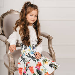Giamo-Girls White Floral Skirt | Childrensalon Outlet