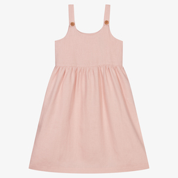 Giamo-Pink Linen Pinafore Dress | Childrensalon Outlet