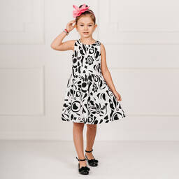 Giamo-White & Black Floral Dress | Childrensalon Outlet