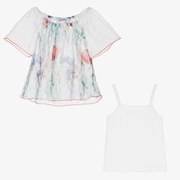 Giamo-White Floral Blouse & Vest Top | Childrensalon Outlet