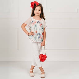 Giamo-White Floral Blouse & Vest Top | Childrensalon Outlet