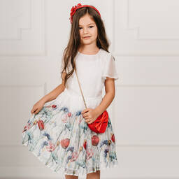 Giamo-White Floral Chiffon Dress | Childrensalon Outlet