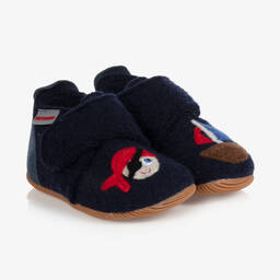 Giesswein-Boys Blue Wool Felt Slippers | Childrensalon Outlet