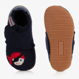 Giesswein-Boys Blue Wool Felt Slippers | Childrensalon Outlet
