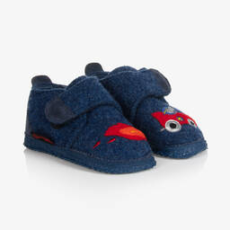 Giesswein-Boys Blue Wool Slippers | Childrensalon Outlet