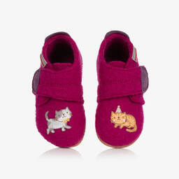 Giesswein-Girls Pink Felted Wool Cat Slippers | Childrensalon Outlet