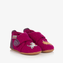 Giesswein-Girls Pink Felted Wool Cat Slippers | Childrensalon Outlet