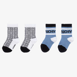 Givenchy-Baby Boys White & Blue Logo Socks (2 Pack) | Childrensalon Outlet