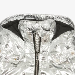 Givenchy-Baby Girls Metallic Silver 4G Down Jacket | Childrensalon Outlet