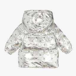Givenchy-Baby Girls Metallic Silver 4G Down Jacket | Childrensalon Outlet