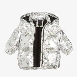 Givenchy-Baby Girls Metallic Silver 4G Down Jacket | Childrensalon Outlet