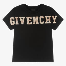 Givenchy-Черная футболка с камуфляжным логотипом | Childrensalon Outlet