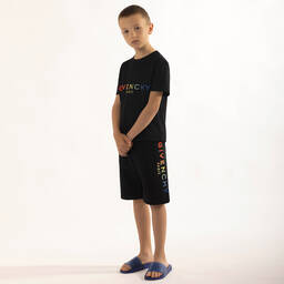 Givenchy-Boys Black Multi Logo Jersey Shorts | Childrensalon Outlet
