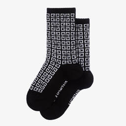 Givenchy-جوارب 4G مزيج قطن محبوك لون أبيض وأسود للأولاد | Childrensalon Outlet