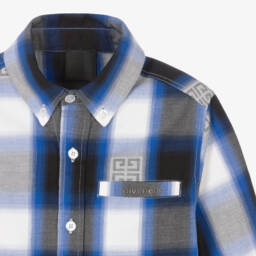 Givenchy-Boys Blue Plaid Cotton Shirt | Childrensalon Outlet