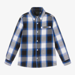 Givenchy-Boys Blue Plaid Cotton Shirt | Childrensalon Outlet