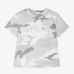 Givenchy-Boys Grey Camouflage Varsity T-Shirt | Childrensalon Outlet