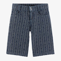Givenchy-Boys Navy Jacquard Denim Shorts | Childrensalon Outlet