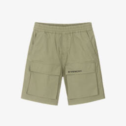 Givenchy-Boys Olive Poplin Cargo Shorts | Childrensalon Outlet