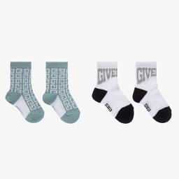 Givenchy-Boys Sage Green & White Socks (2 Pack) | Childrensalon Outlet