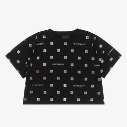 Givenchy-Girls Black Cotton 4G T-Shirt | Childrensalon Outlet