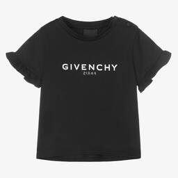 Givenchy-تيشيرت أطفال بناتي قطن لون أسود | Childrensalon Outlet